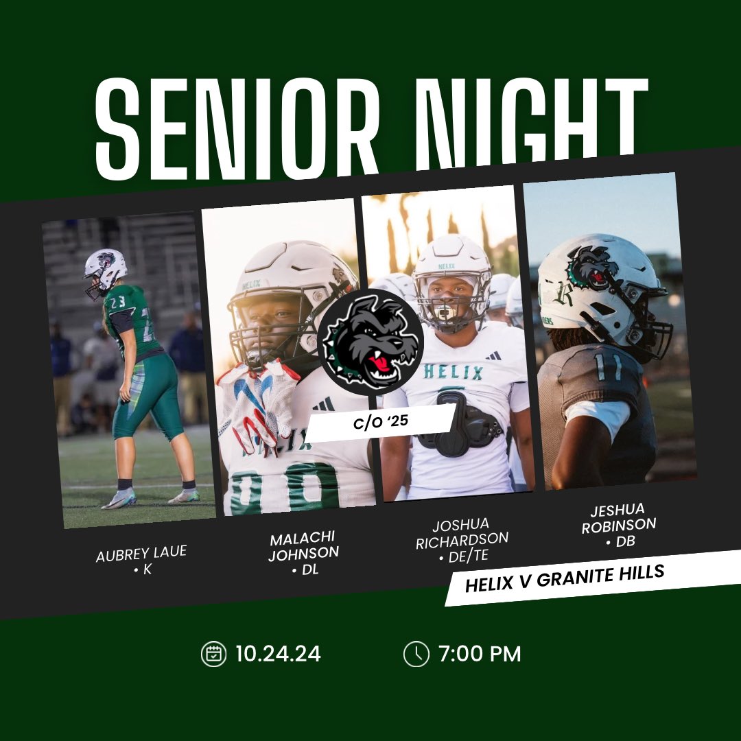 Senior Night Tomorrow: Thursday Night Football Edition 

K #23: <a href="/aubreylaue1/">Aubrey Laue</a> 
DL #99: <a href="/MalachiJ077/">Malachi Johnson</a> 
DL/TE #6: Josh Richardson
DB #11: Jeshua Robinson