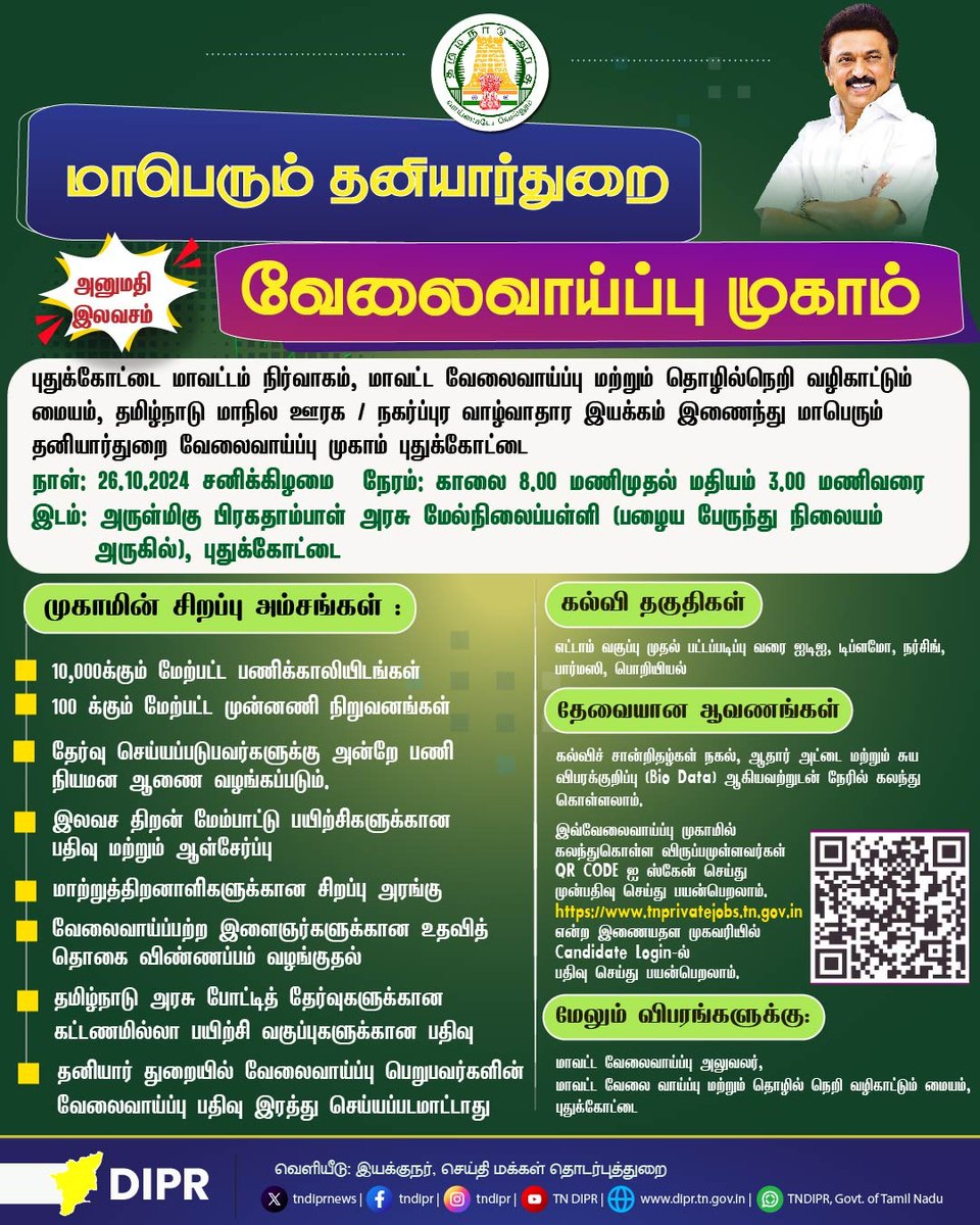 Makkalsevai2's tweet photo. தனியார்துறை வேலைவாய்ப்பு முகாம் - செங்கல்பட்டு, புதுக்கோட்டை, சேலம்
@CMOTamilnadu @mkstalin
@mp_saminathan @cvganesan1
#TNDPR #TNMediahub #CMMKStalin #TNGovt #PeoplesGovt #TNGovtSchemes #CMOTamilnadu #peoplecm #TamilNadu #jobfair #jobs #hiringnow #hiring https://t.co/3LoLMzdUyN