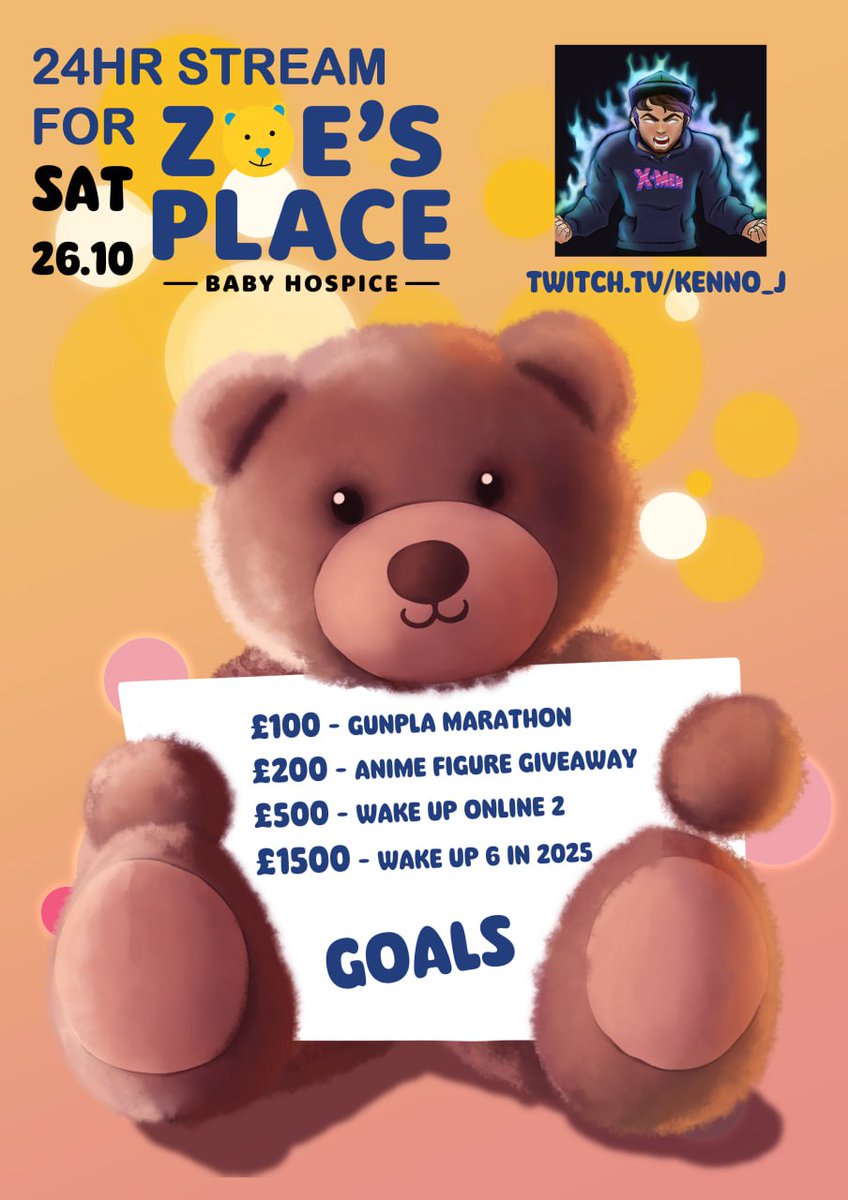 Kenno_RJ's tweet photo. 24 HOUR CHARITY STREAM THIS WEEKEND, gonna be doing some entertainment to raise some money for Zoes place. Live 1pm BST SAT 26/10 https://t.co/X8W69KlFiV