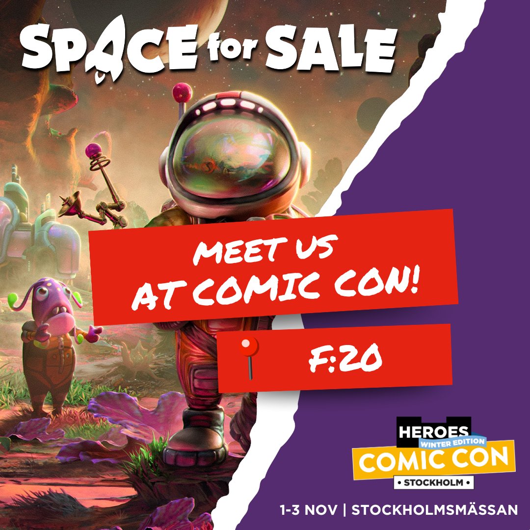Representing the Värmland Game Industry and presented by <a href="/TheGr8journey/">The Great Journey✨</a>, we're happy to announce that we will be showcasing Space for Sale at Comic Con Stockholm!
Come try both Space for Sale and Seagulls - Crappy Situation by our friends from <a href="/NineLives_Games/">Nine Lives Game Studio</a>
See you there 😊🚀