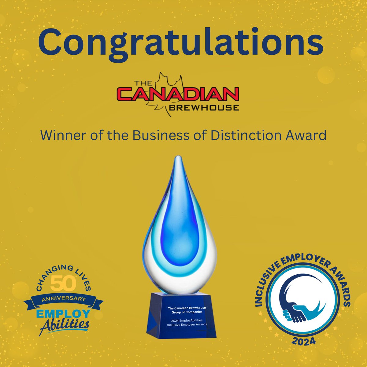 In our continuing series honouring winners of the 2024 EmployAbilities Inclusive Employer Awards we'd like to celebrate <a href="/TheCDNBrewhouse/">The Canadian Brewhouse</a>, one of three winners of the Business of Distinction Award. Congratulations, and thank you for being a champion of inclusive hiring!