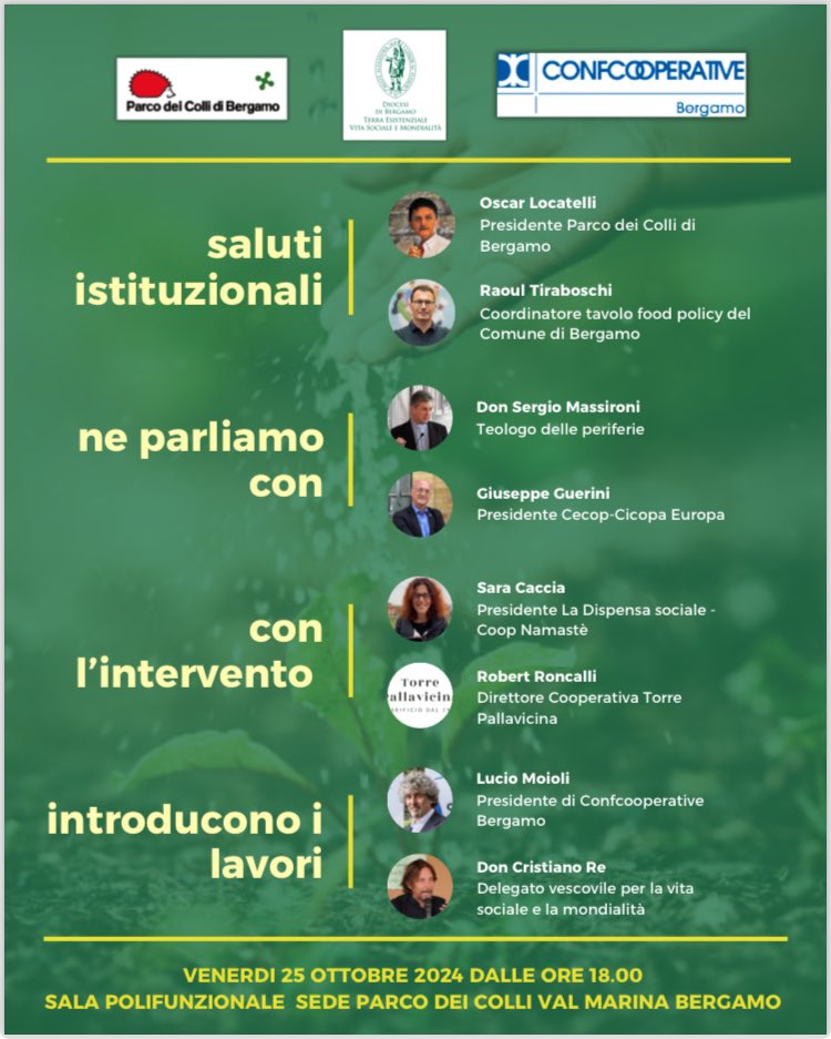 GiuseppeGuerin1's tweet photo. Verso un’ecologia integrale per una sostenibilità economica, sociale, ambientale per le comunità e le persone. Ne parliamo a #Bergamo in questa conferenza organizzata da #Diocesi #ParcoDeiColli @confcoopbg https://t.co/jHKTqUfjDp
