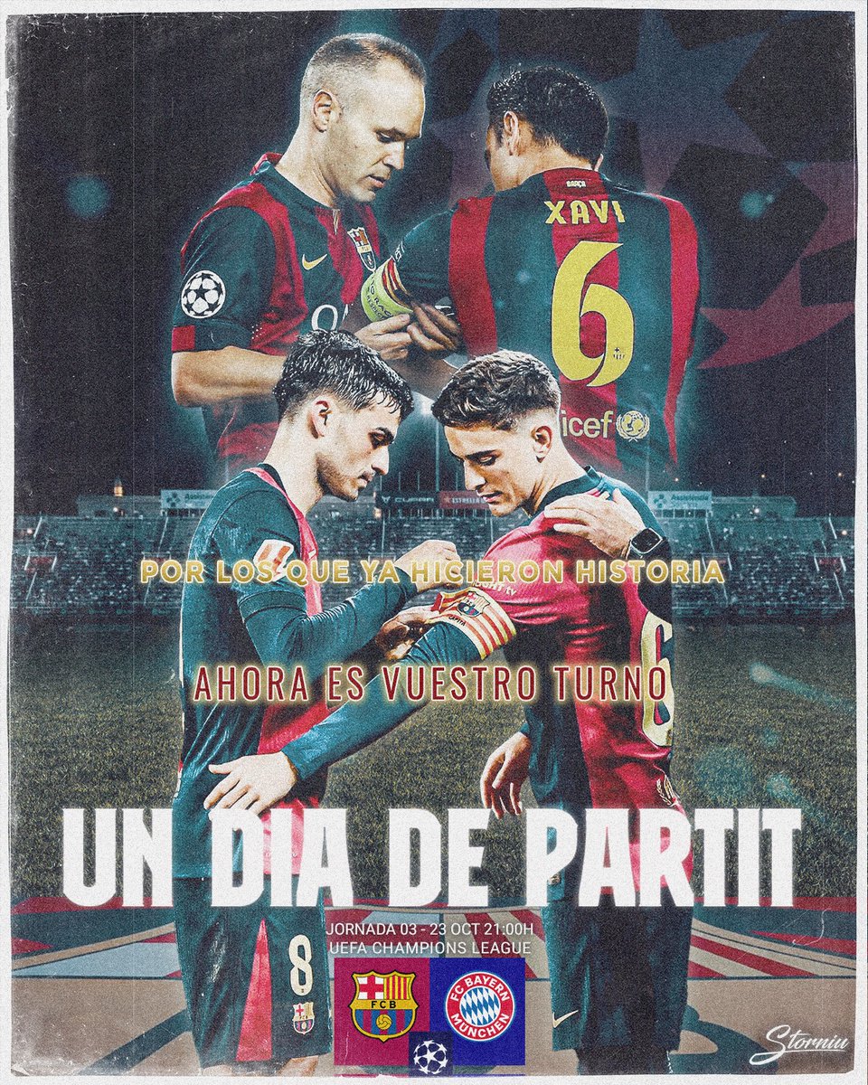 UN DÍA DE PARTIT 
⭐BARÇA - BAYERN⭐
✨Por los que ya hicieron historia.
Ahora es vuestro turno ✨

🖌️ <a href="/Storniu_/">Storniu</a> 

 #barçabayern #FCBlive #UCL #ChampionsLeague #fcbarcelona #BayernMunich #bayern #Barca #FORCABARCA #smsports