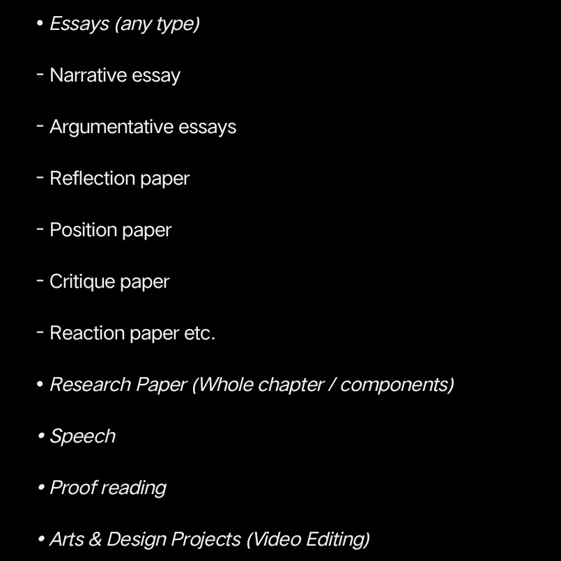 likedbyshua's tweet photo. ˏˋ°•*⁀ acad commissions now ! ʕ⁠っ⁠•⁠ᴥ⁠•⁠ʔ⁠っ ∘⁠˚

• Essays (any type)
- Narrative essay
- Argumentative essays
- Reflection paper
- Position paper
- Critique paper
- Reaction paper &amp; etc.
• Research Paper
• Speech
• Proof reading
• Video Editing

⌗ lf ph acads https://t.co/WS89BFBkON