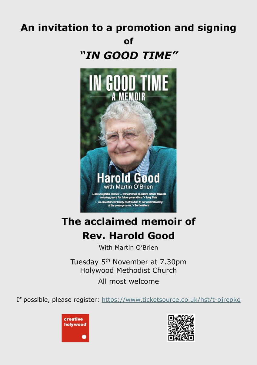 A remarkable man and an equally remarkable memoir. Come along and hear all about it. 
Free event, light refreshments. 
5th Nov. Holywood Methodist Church at 7.30pm