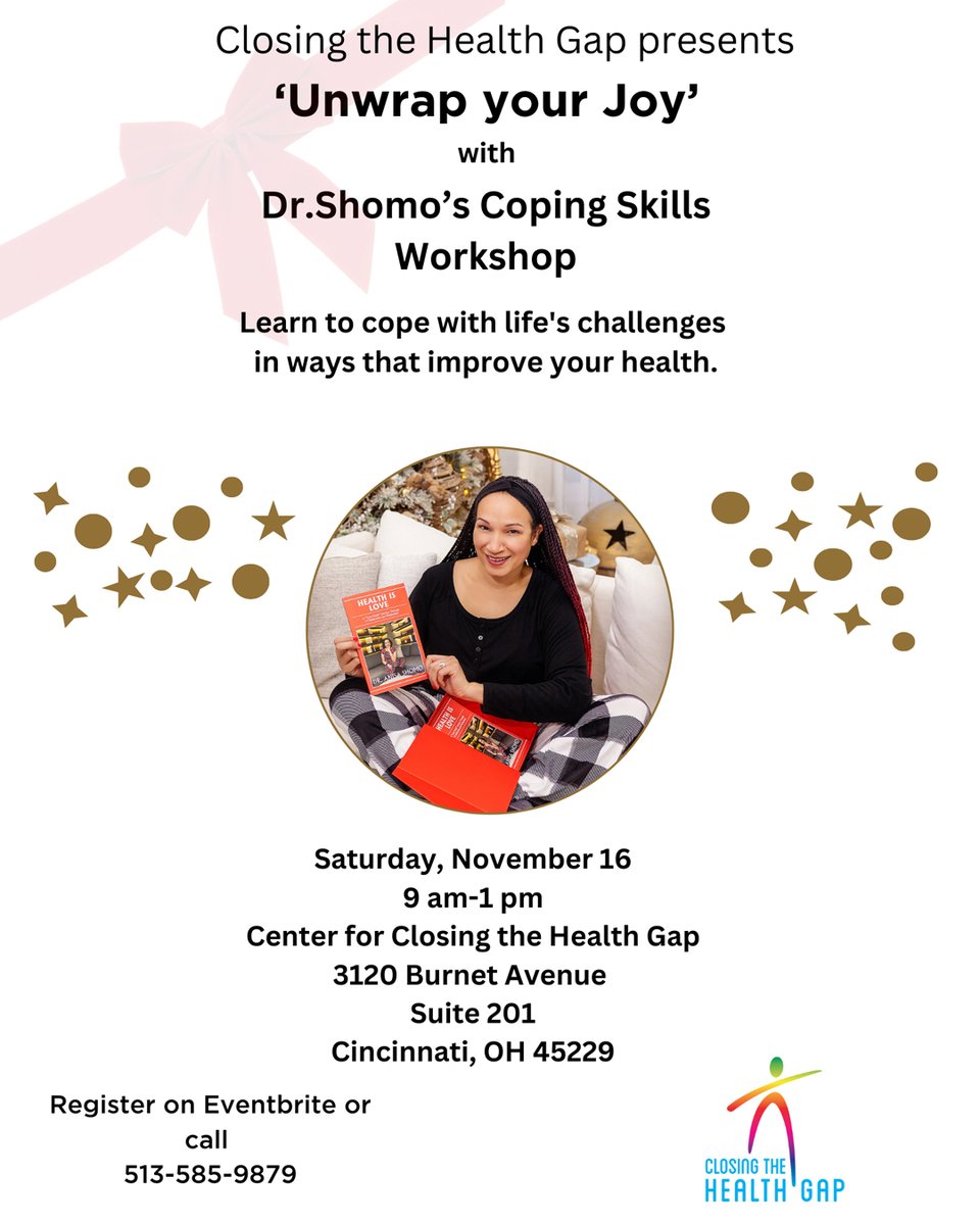 bwhmovement's tweet photo. “Unwrap Your Joy” is a FREE special event on November 16 hosted by @CCHGCincy and @anisa_shomo. This workshop aims to help you reconnect with the people, places, and things that bring you joy.

Register at https://t.co/7sqzxETfzJ https://t.co/UXjpYJkUcb