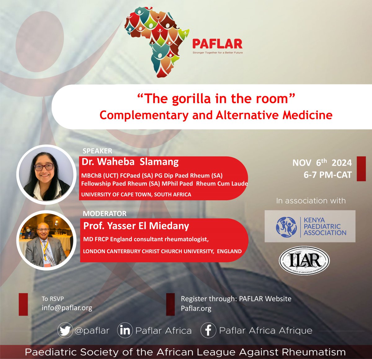 Save the Date: 6th November 2024, PAFLAR CME Will discuss; “The gorilla in the room”-Complementary and Alternative Medicine 
 Click on the link to register and secure your slot: paflar.org/activity/the-g…