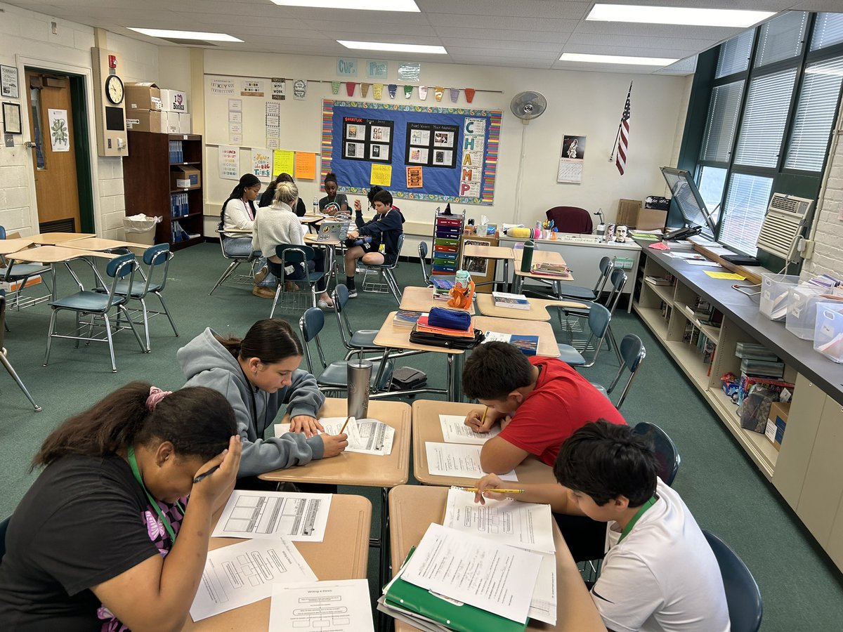 Students in Ms. Jackson’s class are working in small group stations to begin the writing process. Today they formulated a research question and thesis for their informational essay about the impact of advertisements on youth. Can’t wait to read their final products! #BeEvergreen