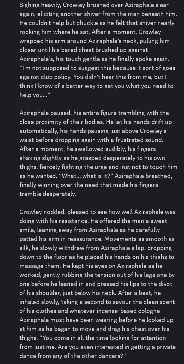 Just a little tease of some more priest/pole dancer shenanigans to get you through this hump day? You bet! #GoodOmens #fanfiction #WIP #laytheesinnerfic #aziracrow #Crowley #Aziraphale