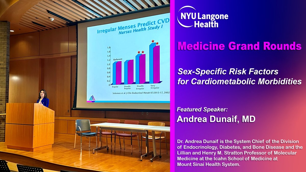 NYU Department of Medicine (@nyulh_deptofmed) on Twitter photo Andrea Dunaif, MD, of <a href="/IcahnMountSinai/">Icahn School of Medicine at Mount Sinai</a> led an engaging Med #GrandRounds at <a href="/nyugrossman/">NYU Grossman School of Medicine</a>, exploring Sex-Specific Risk Factors for Cardiometabolic Morbidities.🫀🩺Dr. Dunaif highlighted key mechanisms driving these risks and shared strategies for effective risk reduction.
Key Andrea Dunaif, MD, of <a href="/IcahnMountSinai/">Icahn School of Medicine at Mount Sinai</a> led an engaging Med #GrandRounds at <a href="/nyugrossman/">NYU Grossman School of Medicine</a>, exploring Sex-Specific Risk Factors for Cardiometabolic Morbidities.🫀🩺Dr. Dunaif highlighted key mechanisms driving these risks and shared strategies for effective risk reduction.
Key