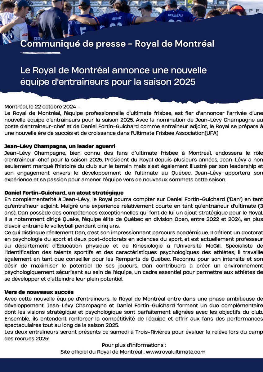 Une nouvelle équipe d’entraîneurs pour la saison 2025!

<a href="/watchUFAtv/">UFA</a>