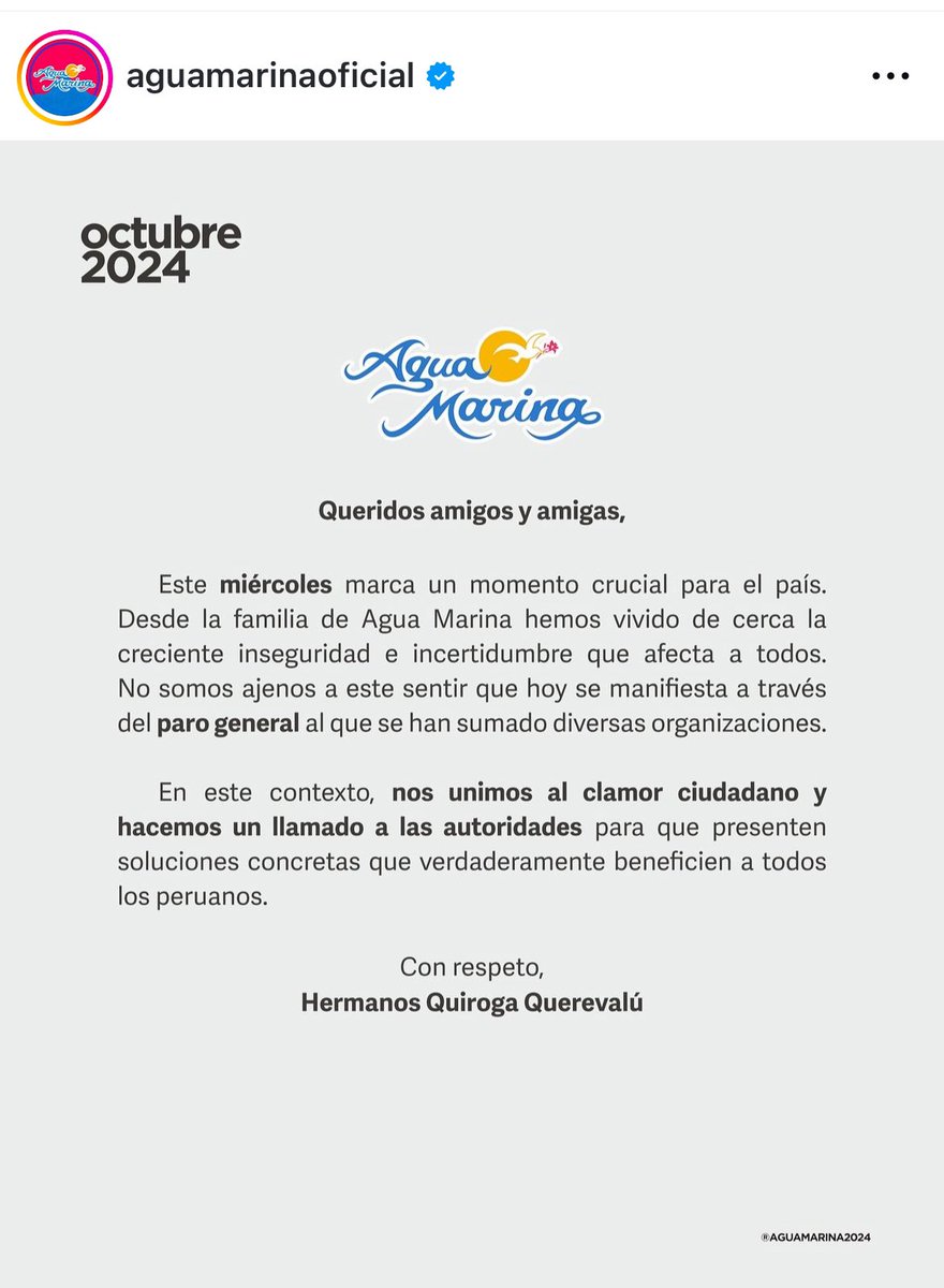 romanhelipc's tweet photo. ¿Por qué grupos como Agua Marina hoy son superiores a bandas como el Grupo 5 a pesar de la taquilla? Porque la cumbia está conectada a lo popular, al día a día, y sus canciones reflejan ese transitar. Sin eso, pierde su esencia. Y el agua más rica del Perú lo sabe #ParoNacional https://t.co/ynMs3sNaMv