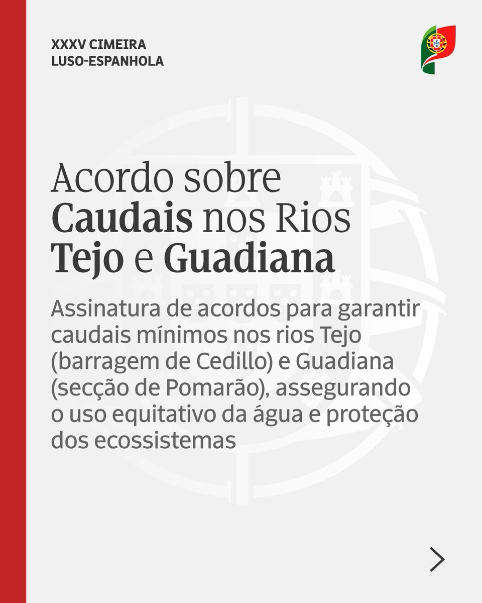 Na XXXV Cimeira Luso-Espanhola, Portugal e Espanha reafirmaram o seu compromisso com a sustentabilidade e a cooperação transfronteiriça, com medidas que vão desde a gestão sustentável da água até à transição energética. 

🧵 1/4