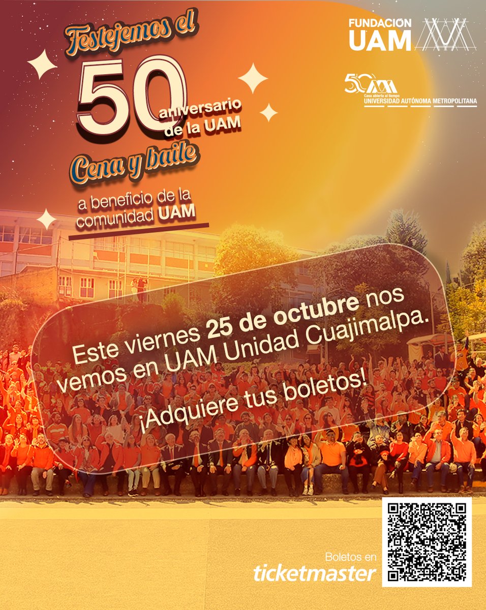 El próximo 25 de octubre la <a href="/FundacionUam/">Fundacion UAM</a> visitarán la unidad #UAMCuajimalpa para la venta de boletos físicos. 

Para más información, visita la página web: fundacionuam.org
¡Te esperamos para celebrar juntos!

#UAM50