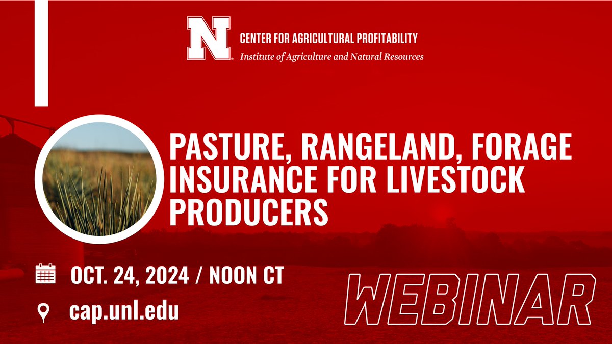 The PRF signup deadline is Dec. 1. This week's webinar will give an overview of PRF and how livestock producers might incorporate it into their risk management plan. Coverage strategies and historical performance in Nebraska will also be covered. Register: go.unl.edu/yo2n