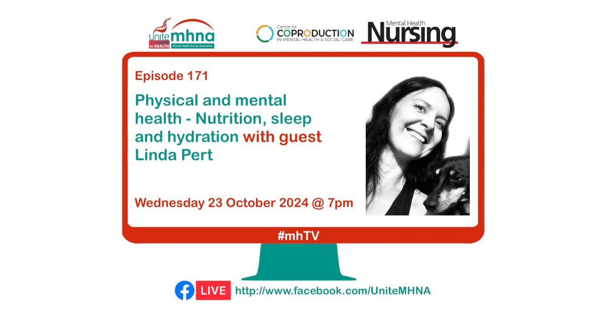 Unite: MHNA (@unite_mhna) on Twitter photo Tonight's #mhTV with Linda Pert will be starting at 19:00 over on Facebook Live. Tonight the discussion is on 'Physical and mental health - Nutrition, sleep and hydration'. <a href="/niadla/">nia</a> <a href="/VanessaRNMH/">Vanessa Gilmartin ( Garrity) RNMH She/Her</a> <a href="/davidamunday/">David Munday</a>. Watch live: facebook.com/UniteMHNA Tonight's #mhTV with Linda Pert will be starting at 19:00 over on Facebook Live. Tonight the discussion is on 'Physical and mental health - Nutrition, sleep and hydration'. <a href="/niadla/">nia</a> <a href="/VanessaRNMH/">Vanessa Gilmartin ( Garrity) RNMH She/Her</a> <a href="/davidamunday/">David Munday</a>. Watch live: facebook.com/UniteMHNA