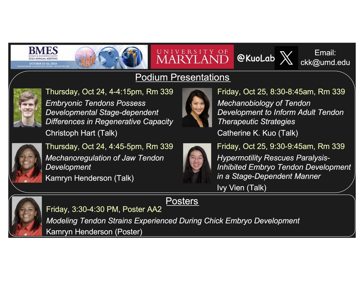 Catherine K. Kuo, Ph.D. (@kuolab) on Twitter photo Excited to see everyone at #BMES2024! Super proud of amazing Kuo Lab trainees and their presentations ( 4 talks and 1 poster!) <a href="/BMESociety/">Biomedical Engineering Society</a> Excited to see everyone at #BMES2024! Super proud of amazing Kuo Lab trainees and their presentations ( 4 talks and 1 poster!) <a href="/BMESociety/">Biomedical Engineering Society</a>