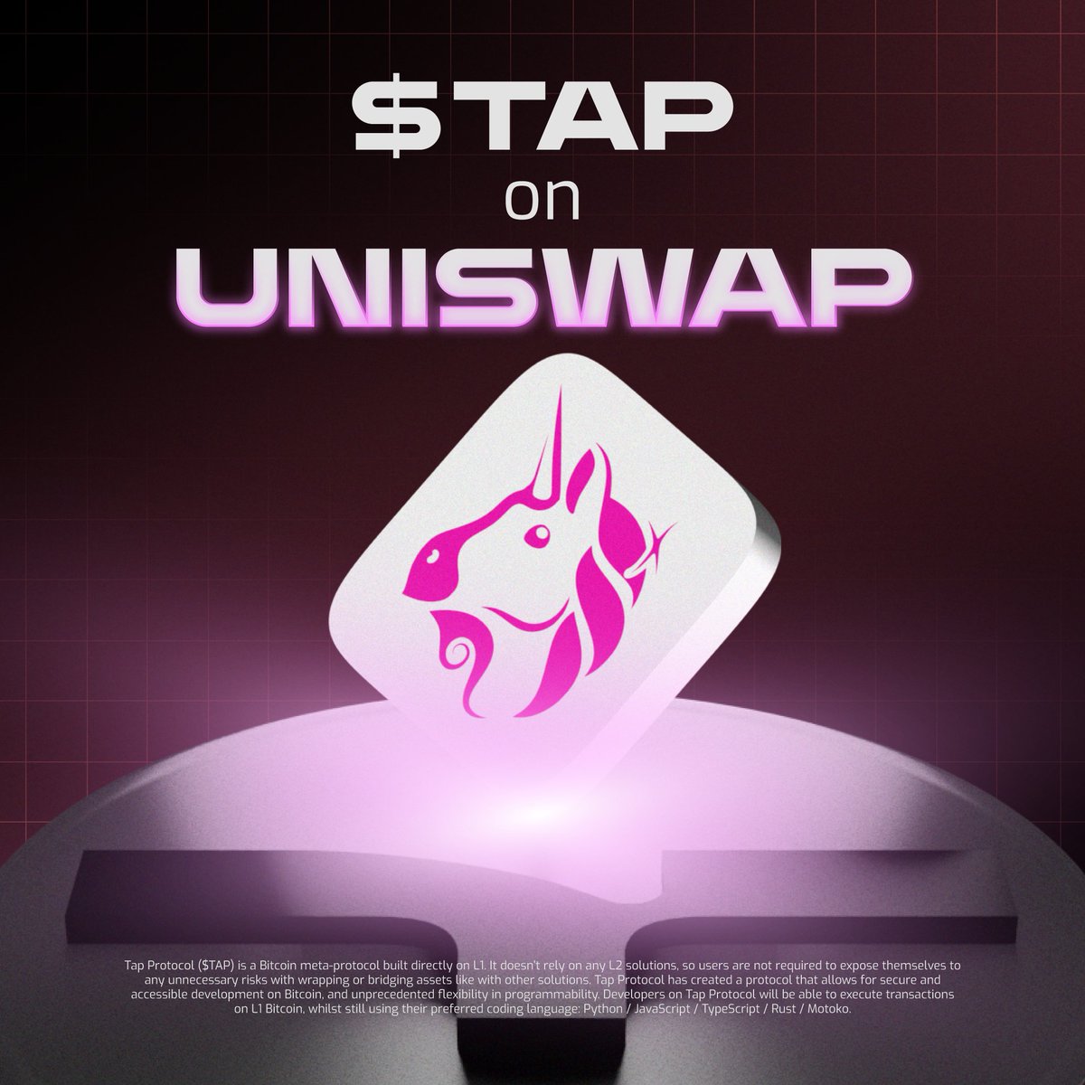 tap_protocol's tweet photo. $TAP on @Uniswap 🦄🔥

$TAP/USDT pool is LIVE! ↔️

Link below 🔽 https://t.co/XGksbR5CFb
