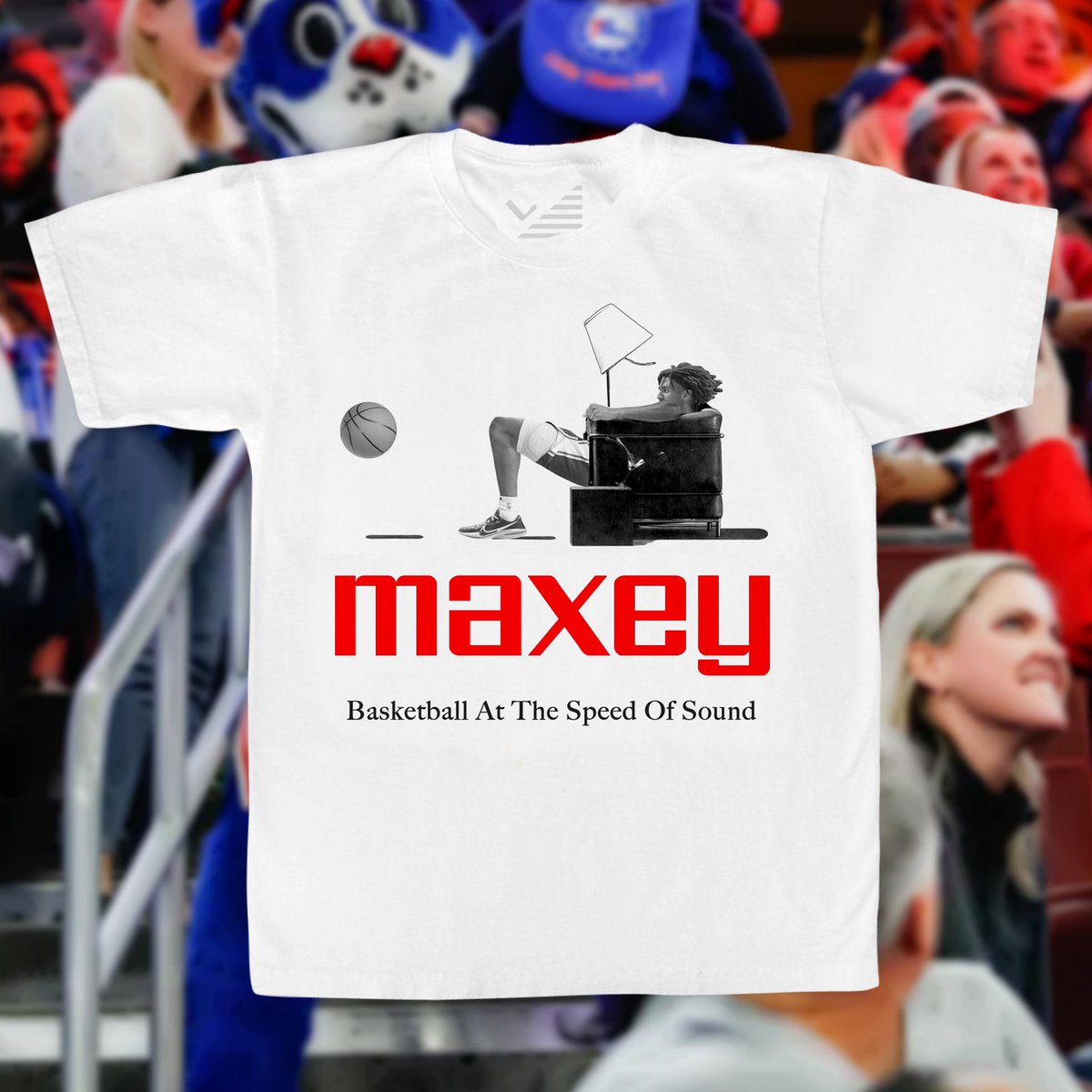 CookiesHoops's tweet photo. Pump up the jams! 

The Max Volume tee is back in stock, but only in a limited run!!!! 

Shop everything at https://t.co/CEIBrhm1dZ 
#sixers #maxey https://t.co/KWQG9PkSKQ