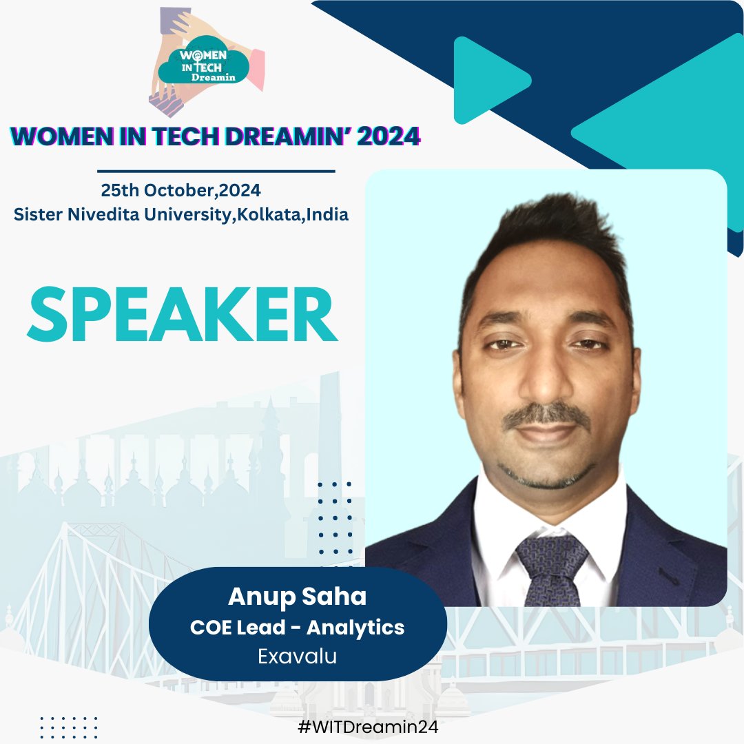 We’re excited to welcome Anup Saha as a speaker at <a href="/WITDreamin/">Women In Tech Dreamin'</a> on Oct 26, 2024, at Hyatt Regency, Kolkata! 🎉

As the COE Lead for Analytics at <a href="/ExavaluDigital/">Exavalu</a> , Anup brings 20 years of expertise in data analytics across insurance, BFSI, and life sciences.