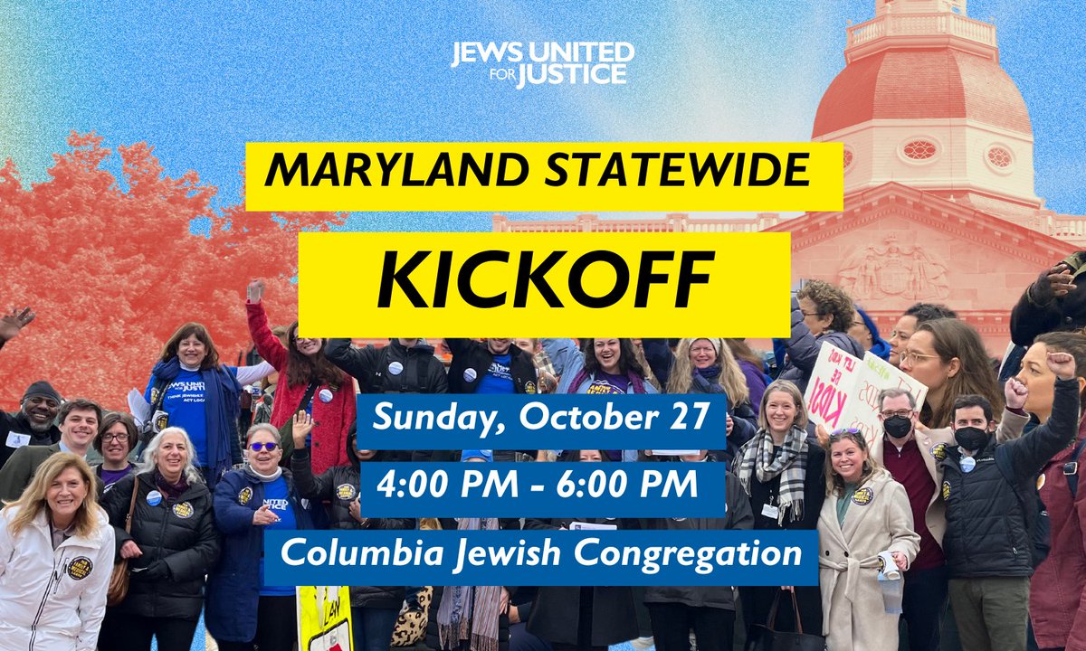 Are you joining us this Sunday?

Our MD Statewide Kickoff is from 4:00 PM - 6:00 PM on Sunday, October 27! Join us on-site or virtually as we dive deeper into our organizing around youth justice, economic justice, and housing justice.

RSVP: jufj.org/event/mdga25-k…