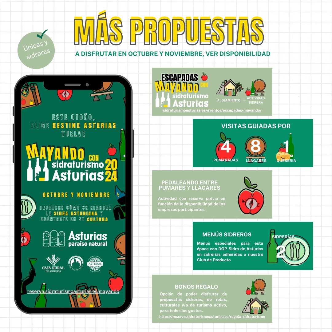 #Sidraturistas recordar que estamos a tope con 𝗠𝗔𝗬𝗔𝗡𝗗𝗢 con <a href="/SidraturismoAst/">Sidraturismo Asturias</a>, os dejamos las actividades y propuestas sidreras que nos quedan pendientes para disfrutar este #otoño 🍏🍂 de la mejor forma posible 👌🏻😉
¿Te apuntas? Toda la info en 👉🏼👇🏻
reserva.sidraturismoasturias.es/mayando//
