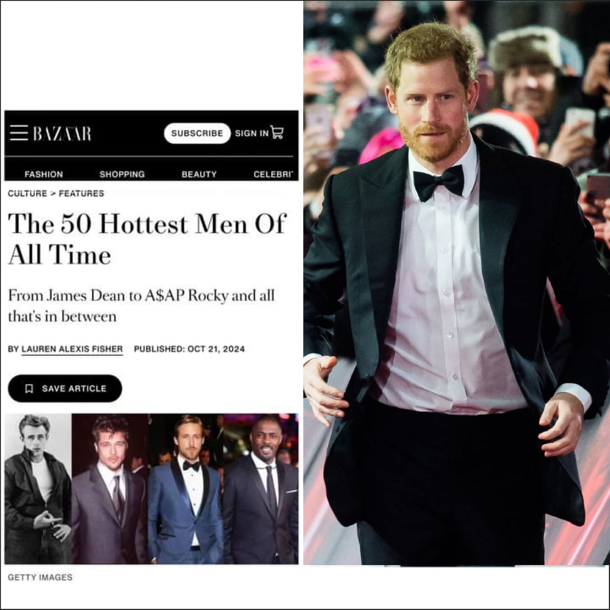 blakjaxx's tweet photo. #25 Prince Harry embodies the factors of sexiness:  "confidence, skills, and charisma."

 #PrinceWilliam didn't make the cut who has none of the above factors of sexiness #irrelevant

#PrinceHarry #HottestMen #HarpersBazaar #style #fashion #iconic #royalnews #royalfamily https://t.co/C296Q9Nbmj