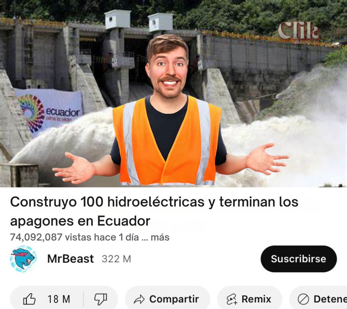 ClikChocolate's tweet photo. Las reales razones por las que Mr. Beast está en Ecuador 🇪🇨

#MrBeast #LaTri #JanTopic #apagones https://t.co/5bqAqLyTEE