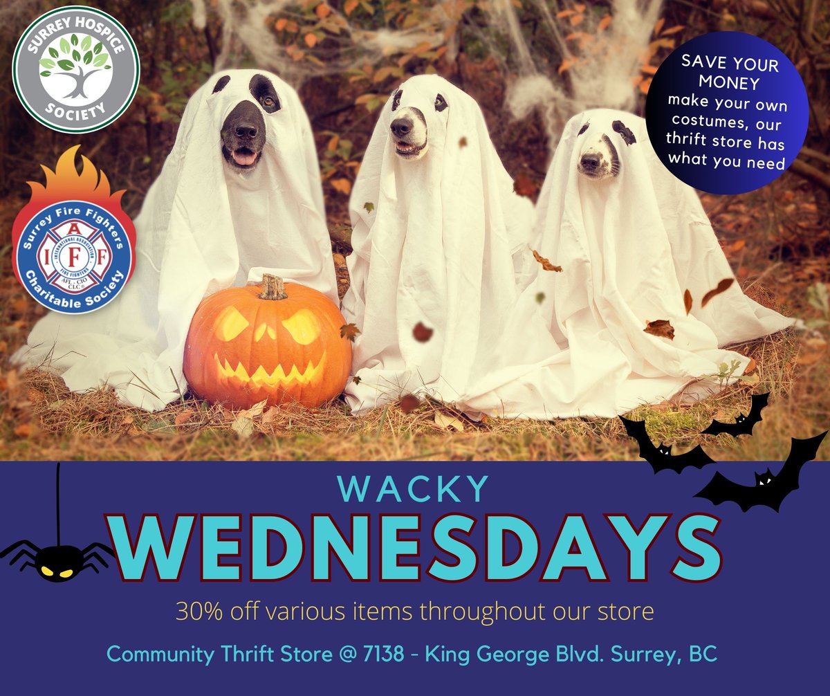 Today is Wacky Wednesday!! October 23rd 2024. Come visit us, for the best deals in town! Create your most unique costume with the clothing we have in our store. #givingbacktothecommunity #cityofsurrey #cloverdale #surreycommunity #surreybcbusiness #communitysupport #shopping