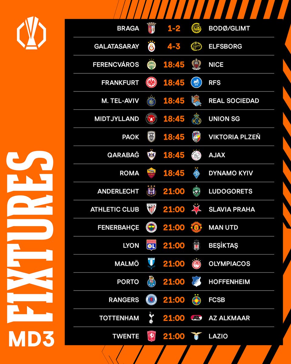 EuropaLeague's tweet photo. Bodø/Glimt ✔️
Galatasaray ✔️

🌟 Who else will shine on Matchday 3?

#UEL https://t.co/nCfp5yTaLf