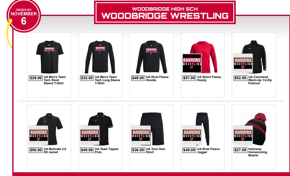 Woodbridge Wrestling (@barronwrestling) on Twitter photo ‼️Under Armour Team Store Fundraiser‼️
🔴Store is open until Nov 6 ⚫️
#WeAreBarrons #BarronsWrestling <a href="/BarronsSports/">WHS Athletics</a>
bsnteamsports.com/shop/swFmcej4FL ‼️Under Armour Team Store Fundraiser‼️
🔴Store is open until Nov 6 ⚫️
#WeAreBarrons #BarronsWrestling <a href="/BarronsSports/">WHS Athletics</a>
bsnteamsports.com/shop/swFmcej4FL