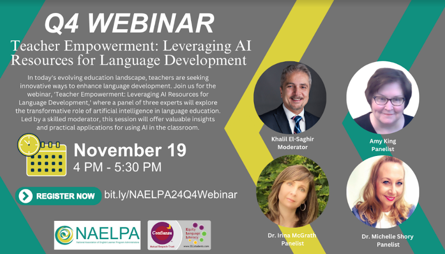 Irina McGrath, Ph.D. (@irina_mcgrath) on Twitter photo Excited to be a panelist! 🗓️Join us on Tuesday, Nov 19, 2024, 4:00 — 5:30 PM EST for the NAELPA Q4 webinar: Teacher Empowerment: Leveraging AI Resources for Language Development 🌍 <a href="/KYTESOL/">Kentucky TESOL</a> <a href="/NewcomerAcademy/">Newcomer Academy</a> #MLs #ELs Excited to be a panelist! 🗓️Join us on Tuesday, Nov 19, 2024, 4:00 — 5:30 PM EST for the NAELPA Q4 webinar: Teacher Empowerment: Leveraging AI Resources for Language Development 🌍 <a href="/KYTESOL/">Kentucky TESOL</a> <a href="/NewcomerAcademy/">Newcomer Academy</a> #MLs #ELs
