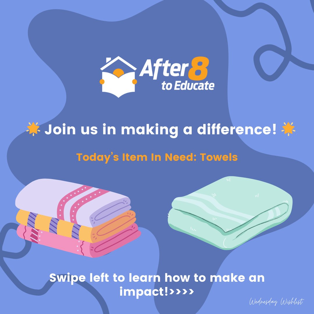 after8toeducate's tweet photo. #WishlistWednesday! Help #support #After8toEducate by #donating towels for the #youth we #serve. You can #contribute through our Amazon Wishlist or drop them off at our center.

https://t.co/XNpnyEn7Ua https://t.co/5A5fpkjZfg
