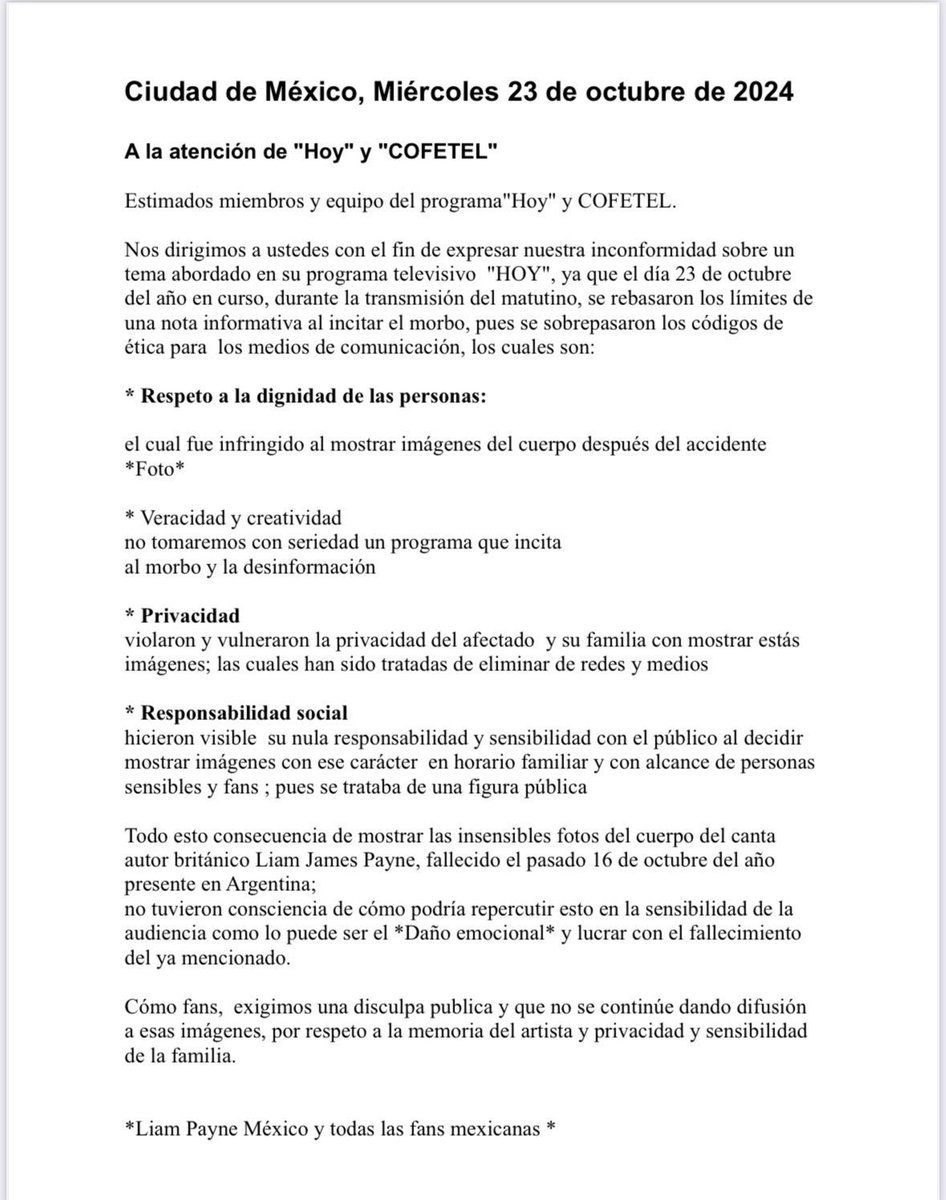 iNiallsSecret's tweet photo. @programa_hoy Aprendan lo que es el respeto #JusticeForLiam https://t.co/1UOhadH3Ks