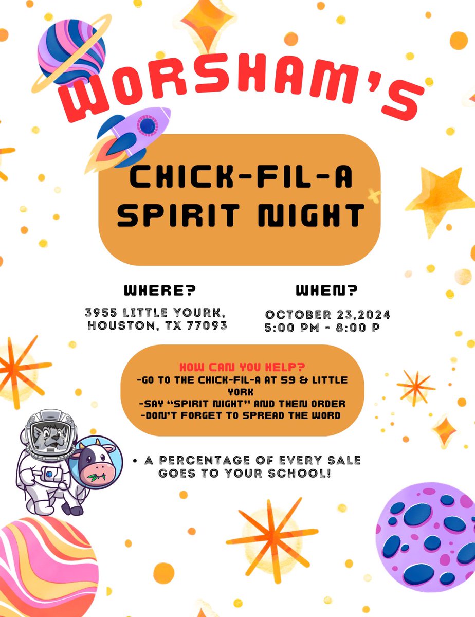 Hayla Fobbs (@msfobbs07) on Twitter photo Come out and stop by our Chick-fil-A Spirit night from 5-8!!
<a href="/WorshamES_AISD/">Worsham ACE Elementary School</a> Come out and stop by our Chick-fil-A Spirit night from 5-8!!
<a href="/WorshamES_AISD/">Worsham ACE Elementary School</a>