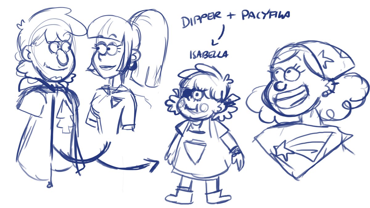 Aga_Wisnia's tweet image. Just some warm-up sketches of the aged-up pines and Pacyfica's and Dipper's one-eyed daughther (is she reincarnation of Bill? Who cares she's a pure soul either way). Isabella - Izzy for short, but Grunkle Stan calls her "His Little Pinecone".
#GravityFallsAU #Gravityfall