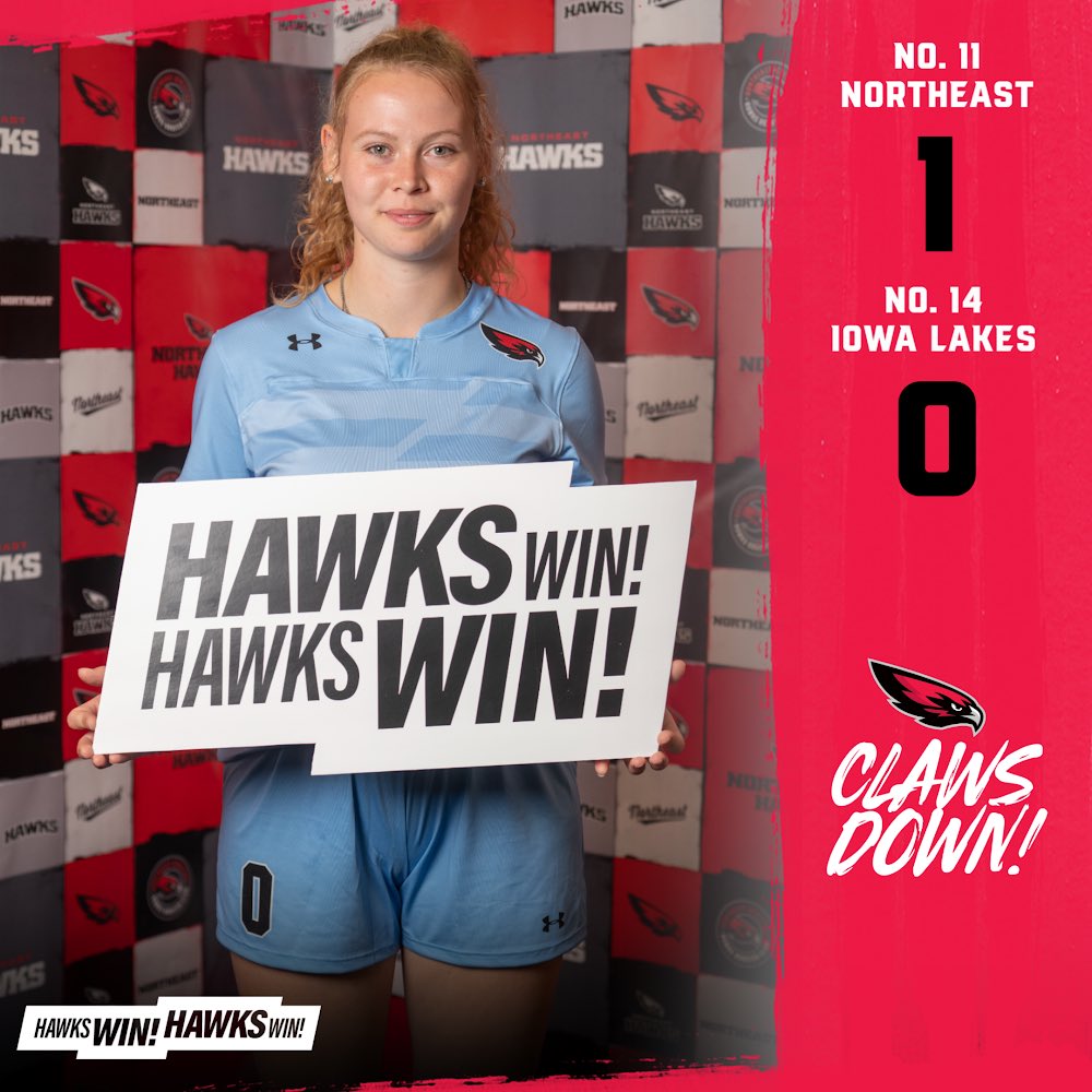 𝙃𝙖𝙬𝙠𝙨 𝙒𝙞𝙣! 𝙃𝙖𝙬𝙠𝙨 𝙒𝙞𝙣!

No. 11 Northeast grabs a massive result and takes a top-15 victory over No. 14 Iowa Lakes by a final score of 1-0 with another clean sheet to finish the regular season!

#ClawsDown | 🔴⚫️⚪️⚽️