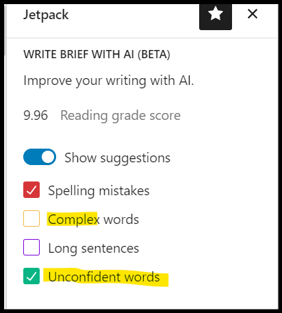 akilbello's tweet photo. these tools are really intent on making us write dumber? 

Its against long words? it wants me to write with a certainty I can't possibly have. 

also it wants me to reduce the reading level below 10th grade but we criticize schools for high schoolers not reading "on grade level" https://t.co/rfDyjLkZnG