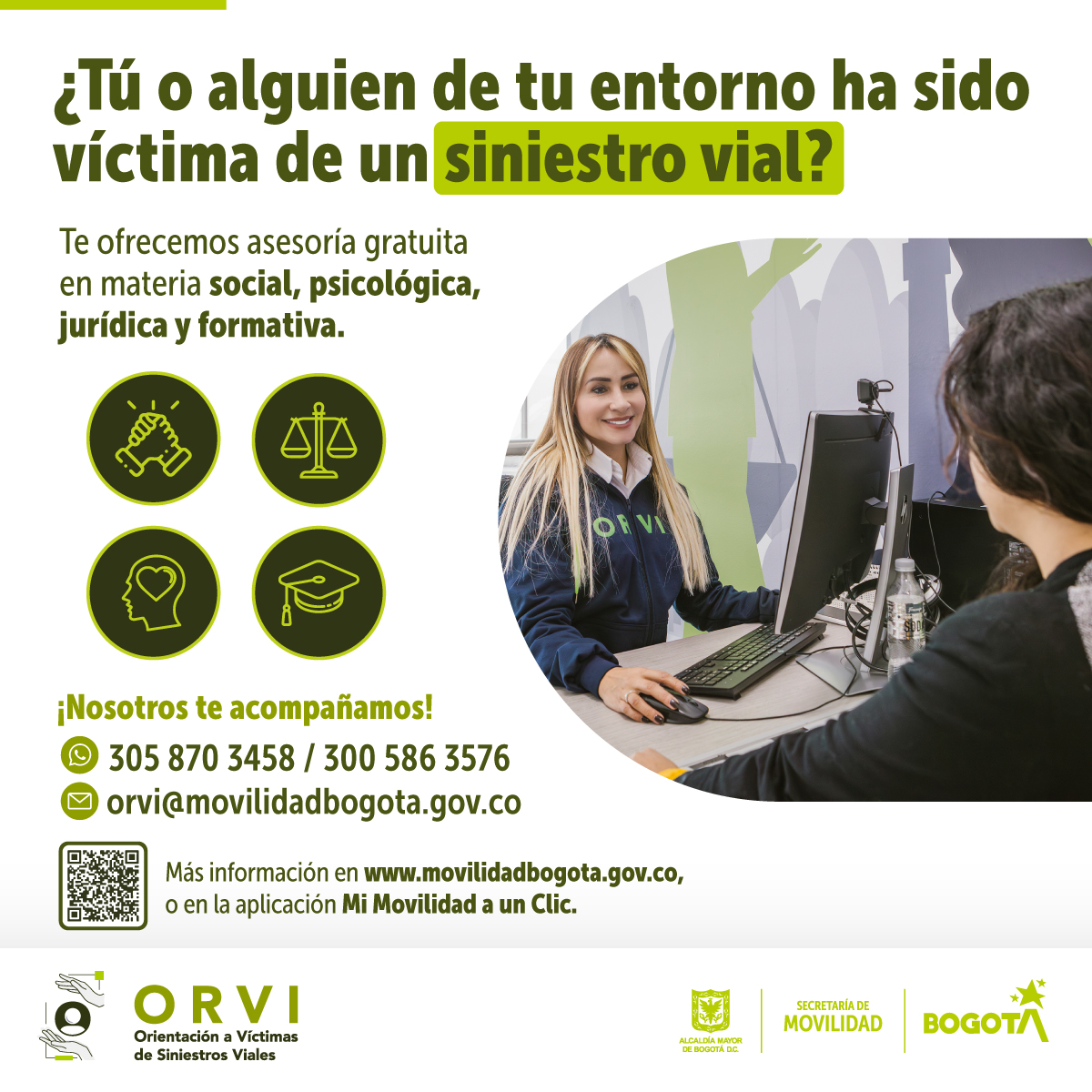 SectorMovilidad's tweet photo. ¿Sabías que @Bogota cuenta con el Centro de Orientación para Víctimas de Siniestros Viales? 🤔

🚨Te ofrecemos asesoría gratuita presencial y virtual con diferentes enfoques

Encuentra toda la info aquí ➡️ https://t.co/gZcYAeWeZ2 

¡No estás sol@, nosotros te acompañamos!
#ORVI https://t.co/0cUtvZBGx4