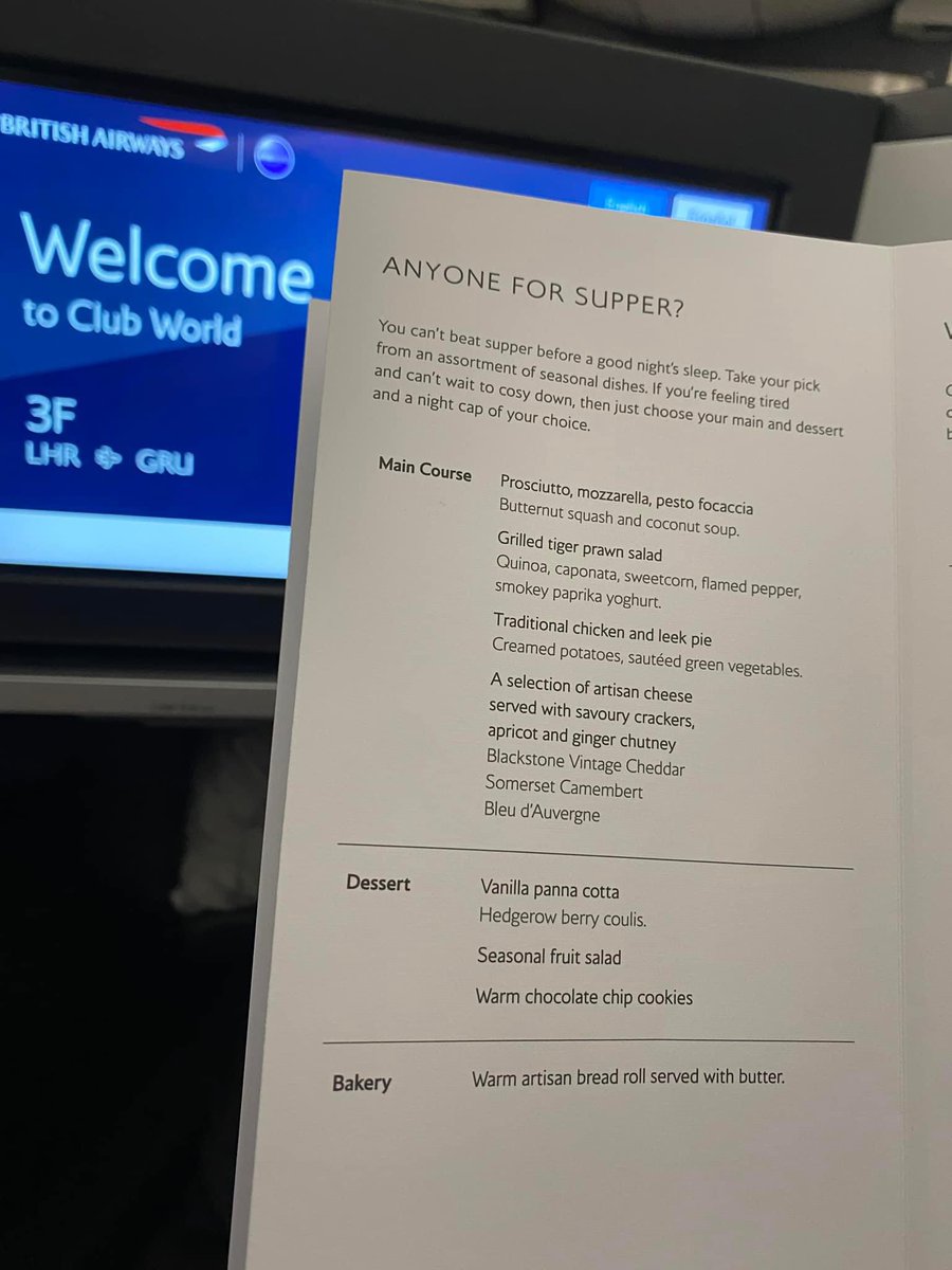 Jamier45gaming's tweet photo. Just seen this menu for an 11 hour @British_Airways flight GRU-LHR
Is it time to bring back #ToFlyToStarve https://t.co/VT0CAeScmo