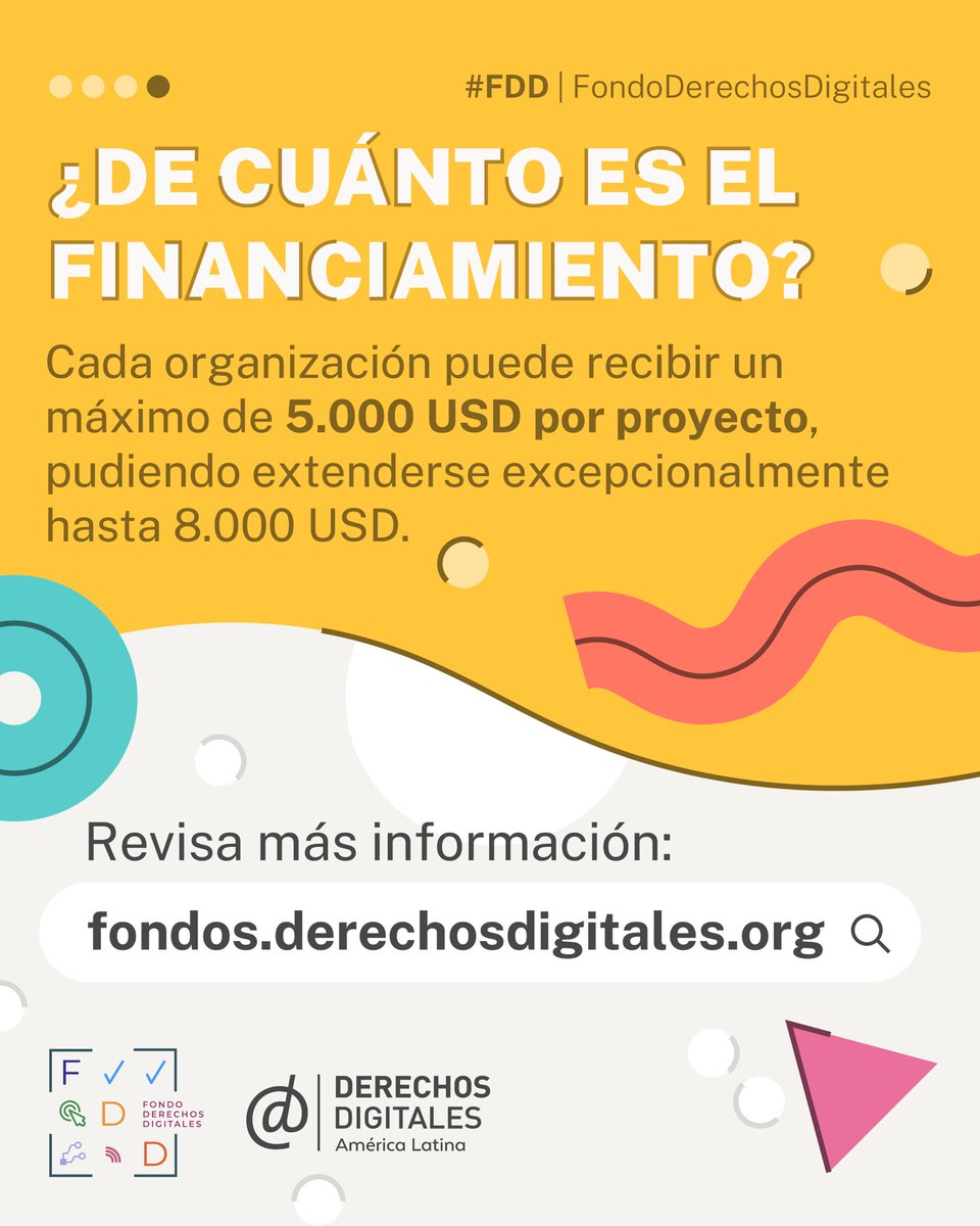 derechosdigital's tweet photo. Fondo para los Derechos Digitales 💰

Hasta el 15 de nov, postula proyectos de América Latina que promuevan la seguridad digital y los derechos humanos en temas como libertad de expresión, privacidad, vigilancia, género y más.

🔍 Detalles en 👉 https://t.co/ckFmcCZZdT https://t.co/kOi5ADE3Rb
