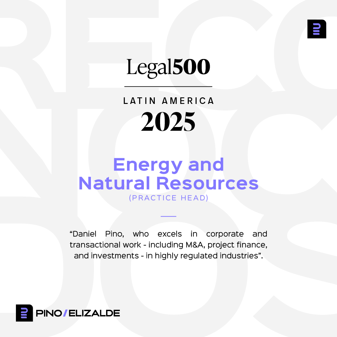 PinoElizalde's tweet photo. Felicitamos a nuestro Socio @danielpinoa por haber sido destacado en el Ranking @thelegal500 2025 en la categoría de “Corporate and M&amp;A” como Leading Partner, y por su reconocimiento en las áreas de “Energy and Natural Resources”, “Real Estate” y “Tax”. https://t.co/5MjJVaCY7M