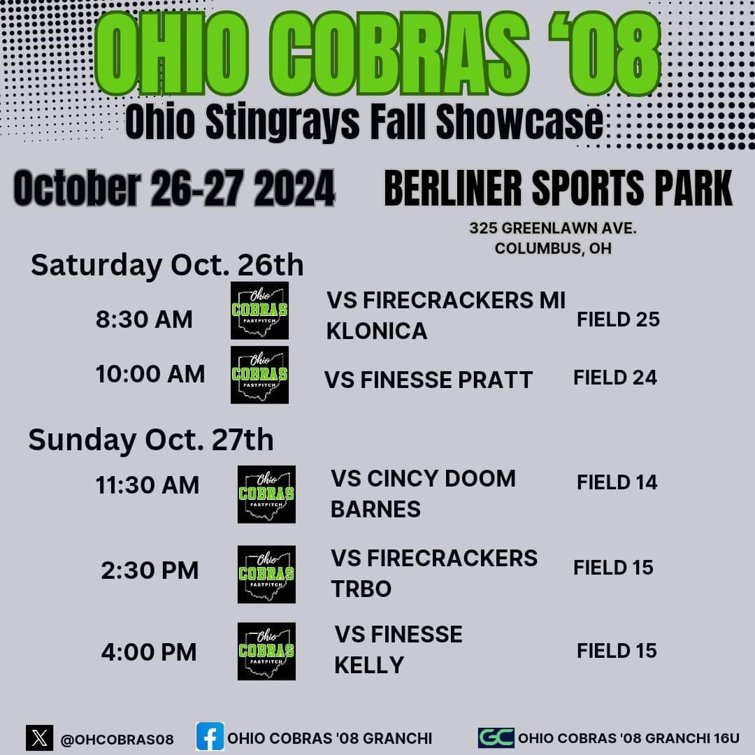 Headed to Columbus this weekend for the Ohio Stingrays Fall Showcase!! Come check us out! 🐍💚🥎