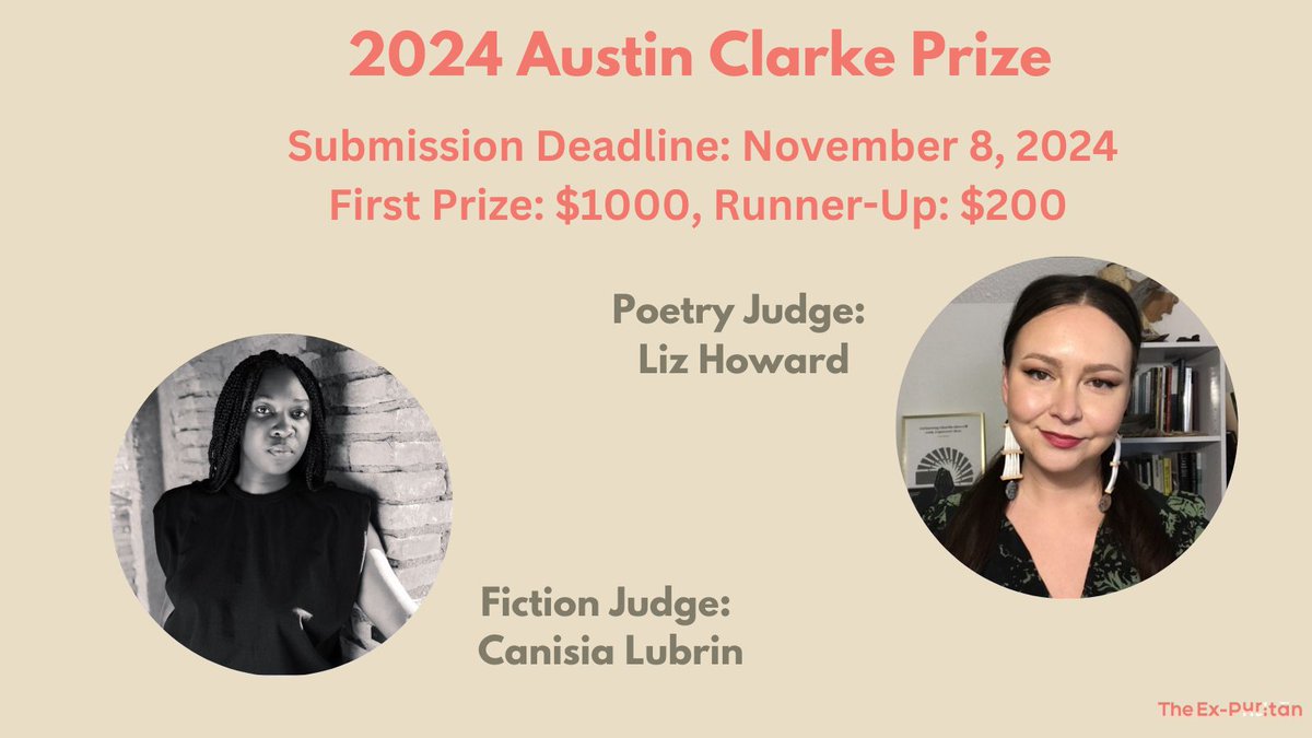 EXTENDED DEADLINE: The deadline to submit your work to the Austin Clarke Prize in Literary Excellence has been extended by one week! 


Submit by November 8th through the link in our bio. 

First prize: $1,000 
Runner-up: $200.