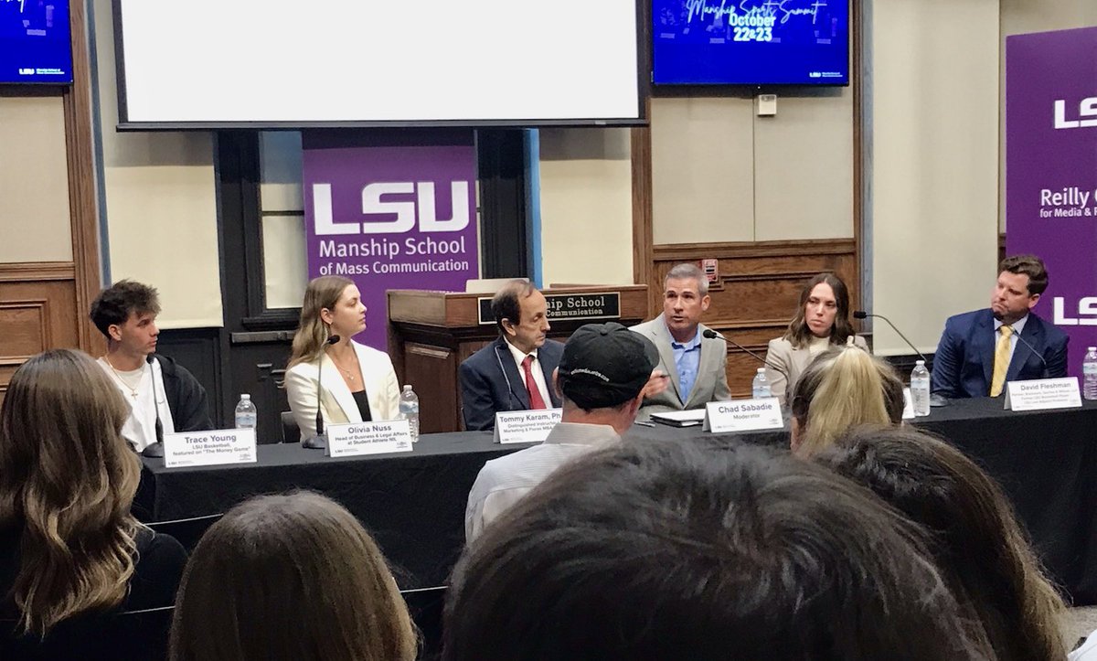 ChadSabadie's tweet photo. The @ManshipSchool #SportsSummit #NILPanel, #ScholarsPanel and #PractitionerPanels were all 🔥 🔥 @KimLBissell @msand37 @Joshua_Jackson_ @LSU @roxanecoche @roxdill @onuss_ @TaylorJacobsLSU @Dflesh10 Thank you everyone!! #GeauxTigers #GeauxManship https://t.co/PAaEnSXIrO