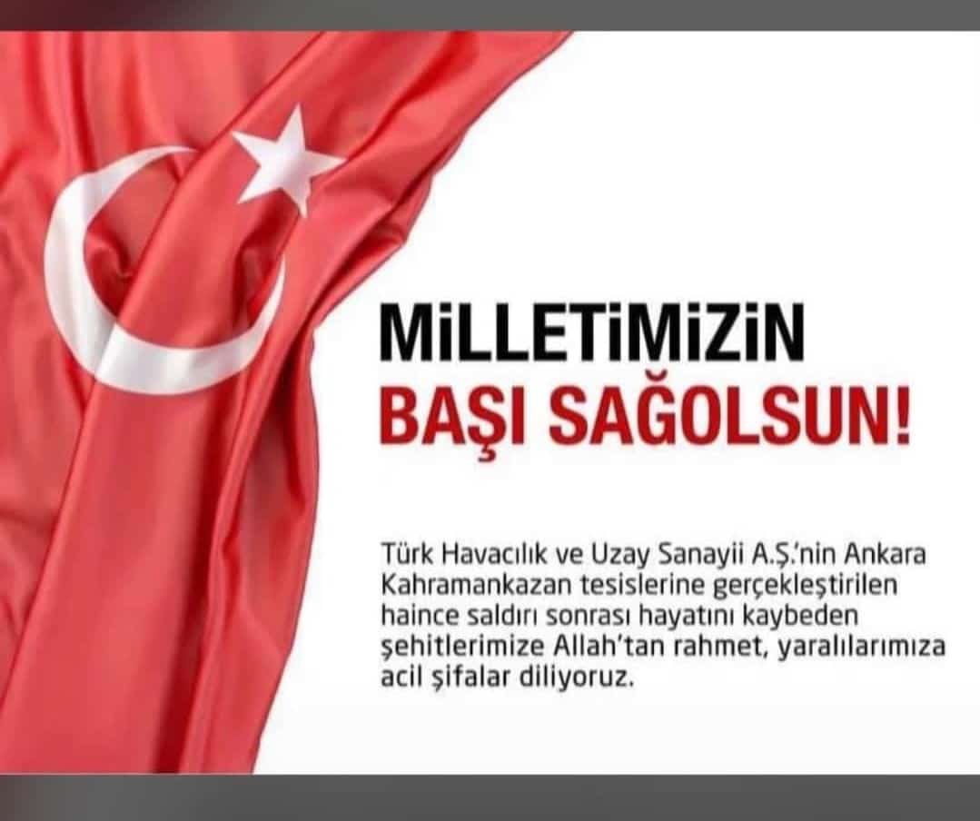 Türk Havacılık ve Uzay Sanayii AŞ. (TUSAŞ) Ankara Kahramankazan Tesislerine yapılan terör saldırısını şiddetle lanetliyorum. Şehitlerimize  Allah’tan rahmet, ailelerine ve yakınlarına sabırlar; yaralılarımıza acil şifalar diliyorum.
Aziz Milletimizin başı sağolsun.       🇹🇷🇹🇷🇹🇷