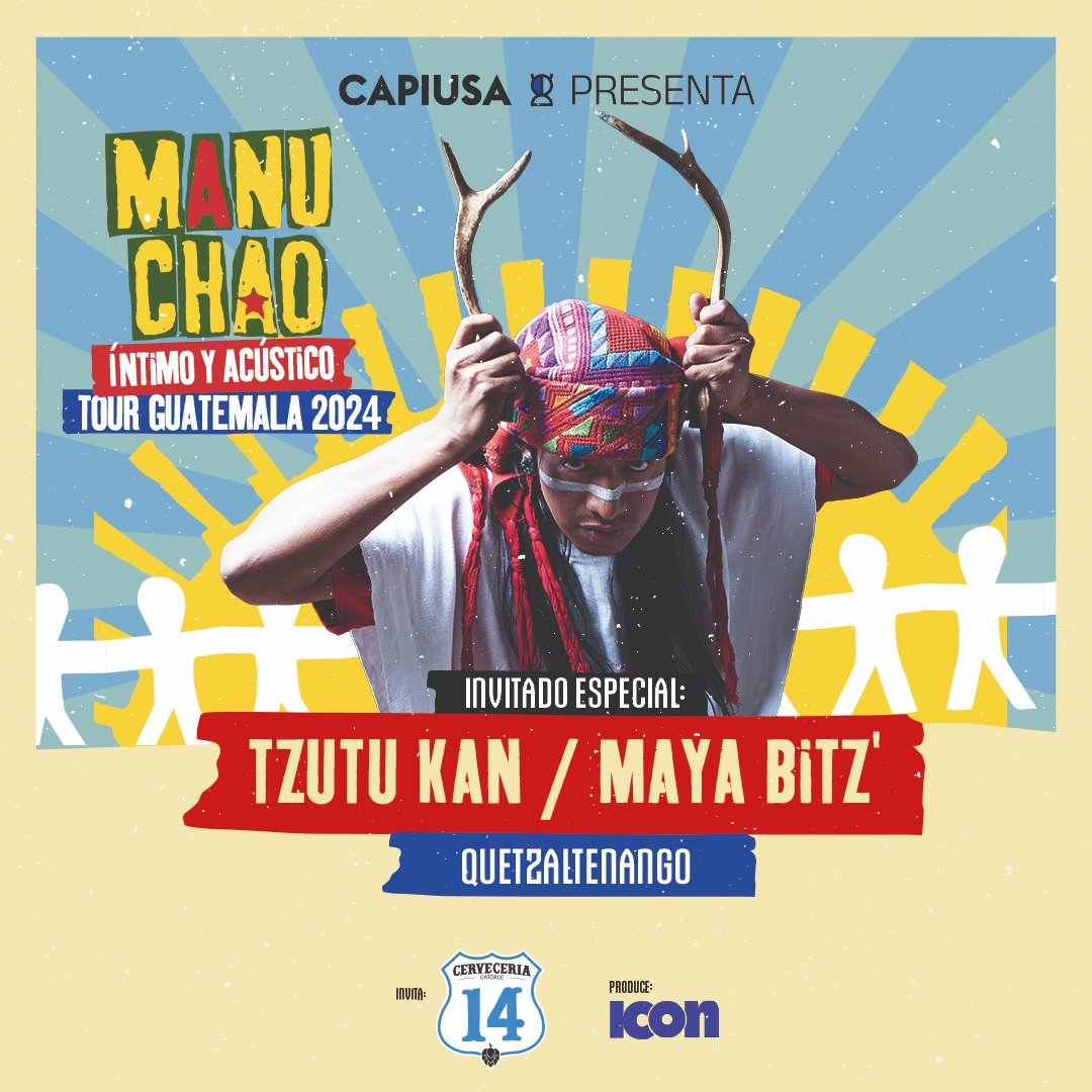 ¡Tenemos teloneros para los shows acústicos de <a href="/manuchao/">Manu Chao</a> en #Guatemala! 🇬🇹

<a href="/SaraCurruchich/">Sara</a> para Antigua Guatemala y Parque de la Industria &amp; <a href="/Tzutukan/">Tzutu Kan</a> para Xela. Gracias por sumarse 🙏

Últimos boletos a la venta en passline.com