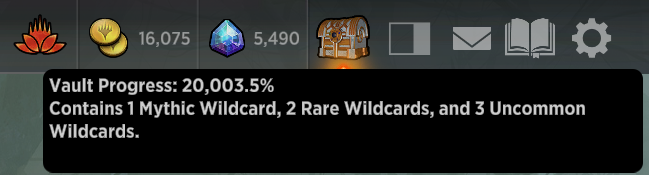 TriggerRiggers's tweet photo. I've made it to 20k vault progress. Was expecting to do it by end of year, but two weeks off with broken ribs brought it forward  @PlayMTG #mtgarena #mtg https://t.co/zey4SwerJn