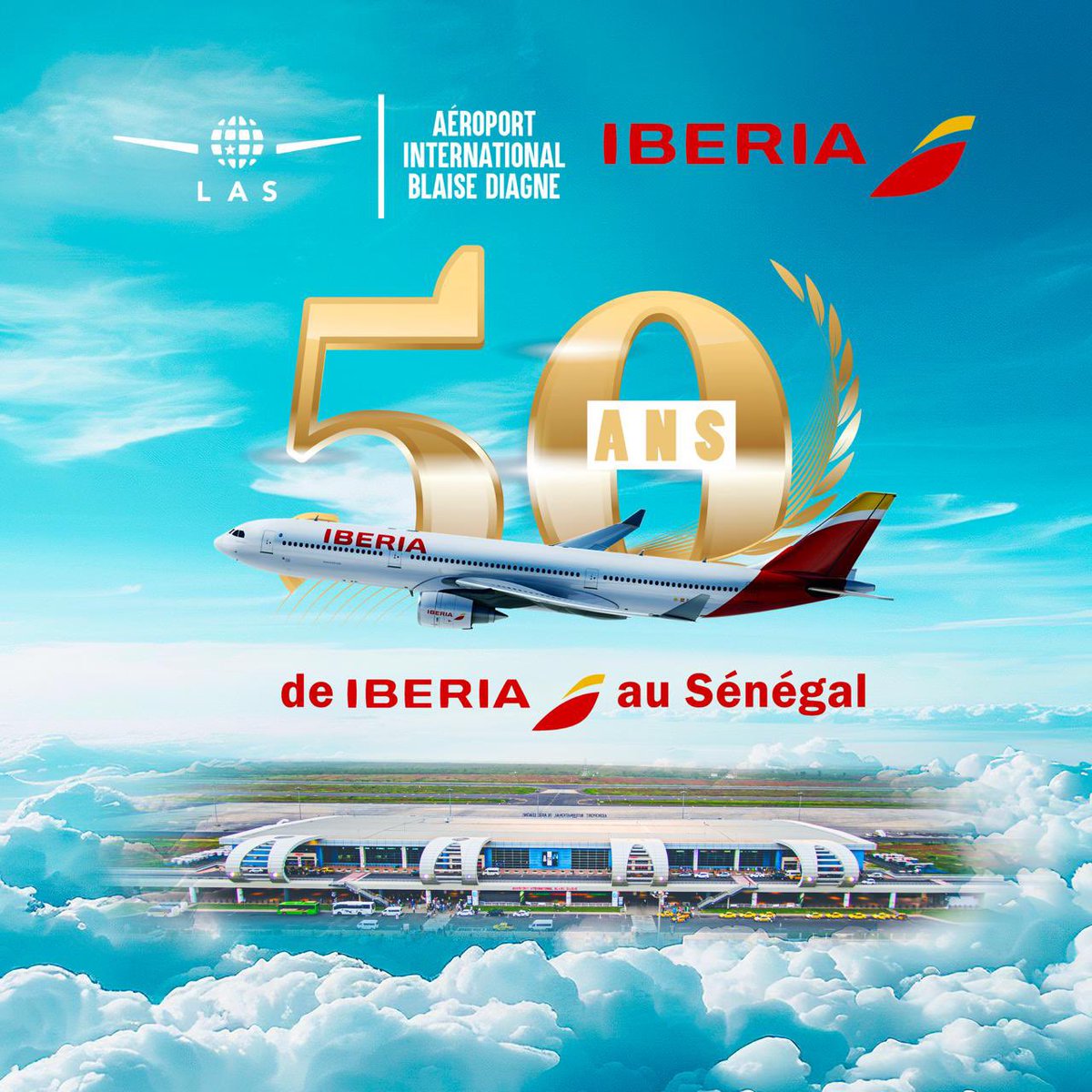 Nous sommes très heureux de nous joindre à <a href="/Iberia/">Iberia</a> pour la célébration des 50 ans de la compagnie aérienne au Sénégal.

#las #aibd #50ans #celebration