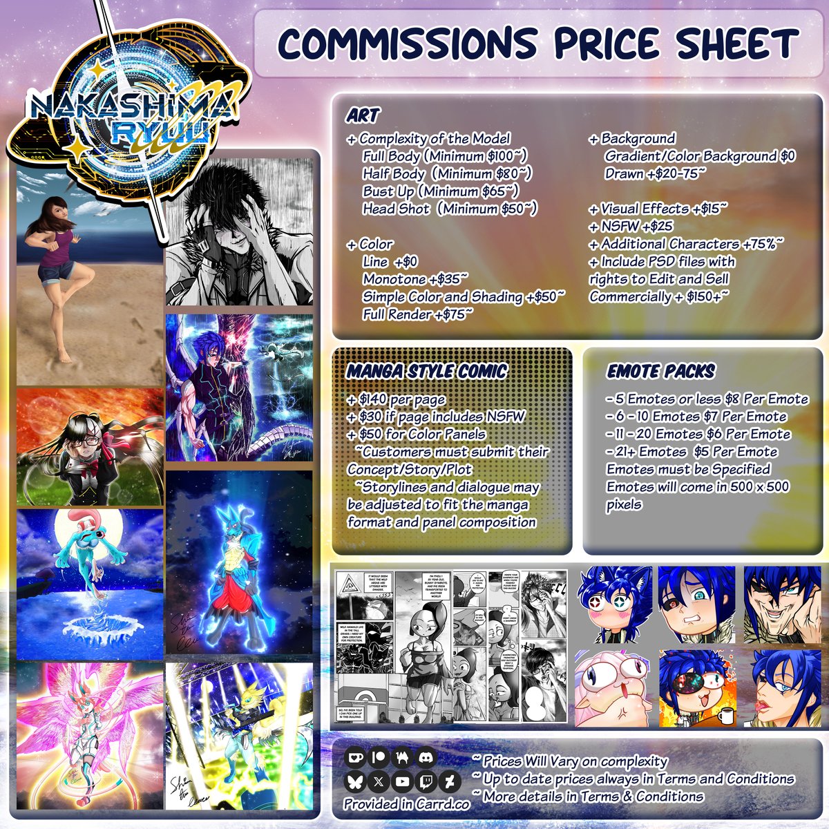 NakashimaRyuu's tweet photo. Welcome to the C0mmissions Sheet!

If you'd like to see past works, check out my Carrd, with a link to my Deviant@rt account.

Please read the Terms and Conditions below.

DM me here or  di$cord if you're interested!!

Thank you for checking me out! https://t.co/VmX9vJpnSI